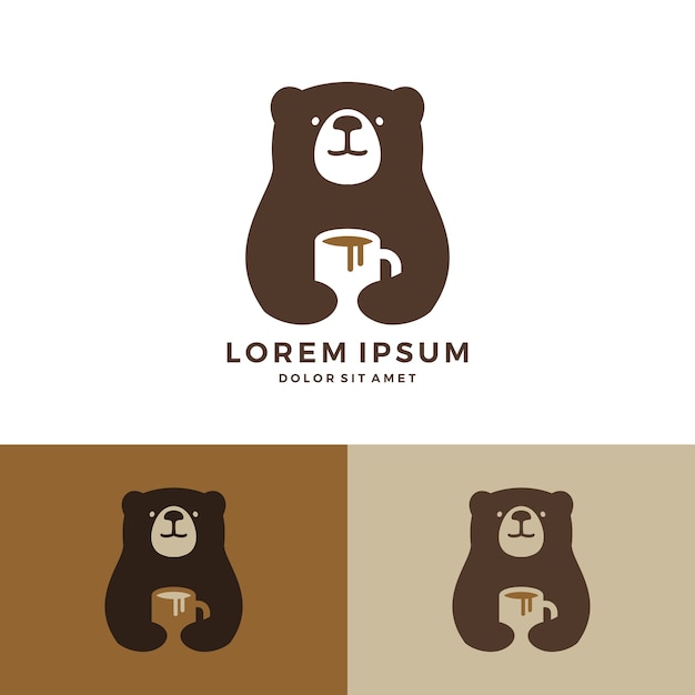 Coffee bear logo hold mug logo Premium Vector