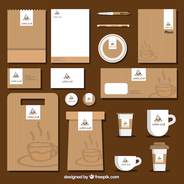 Free Vector | Coffee Brand Stationery Set