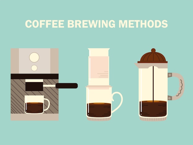 Premium Vector Coffee Brewing Methods Espresso Machine Aeropress And French Press