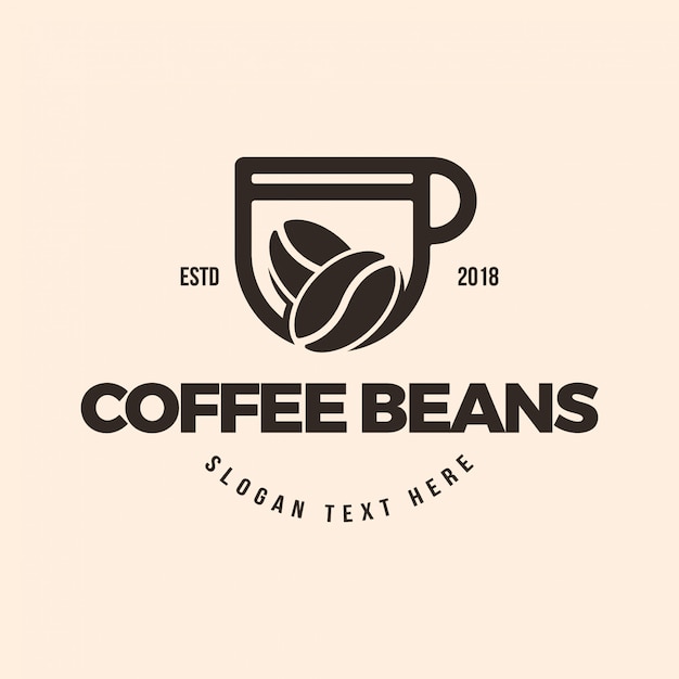 コーヒーカップとコーヒー豆のロゴイラストのテンプレート プレミアムベクター