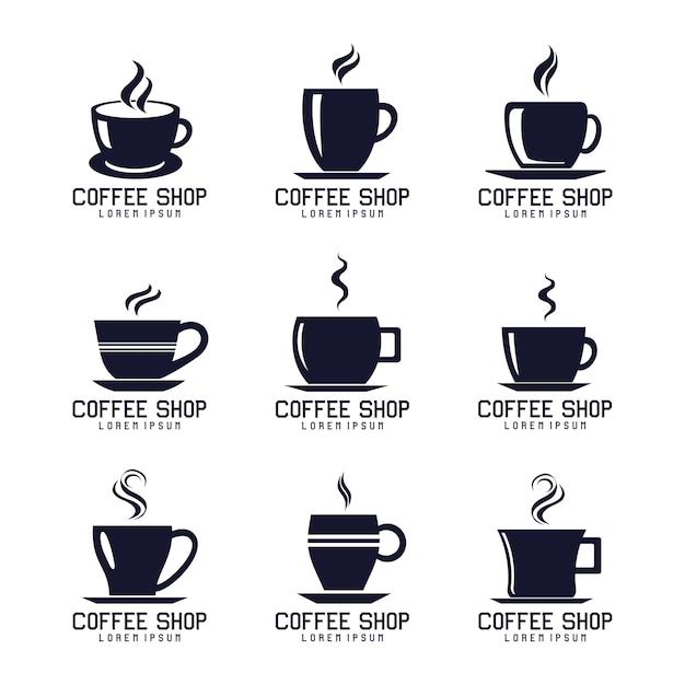 コーヒーカップロゴデザインセット プレミアムベクター