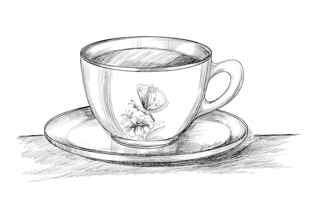 Free Vector Coffee Cup With Plate Hand Draw Sketch Design