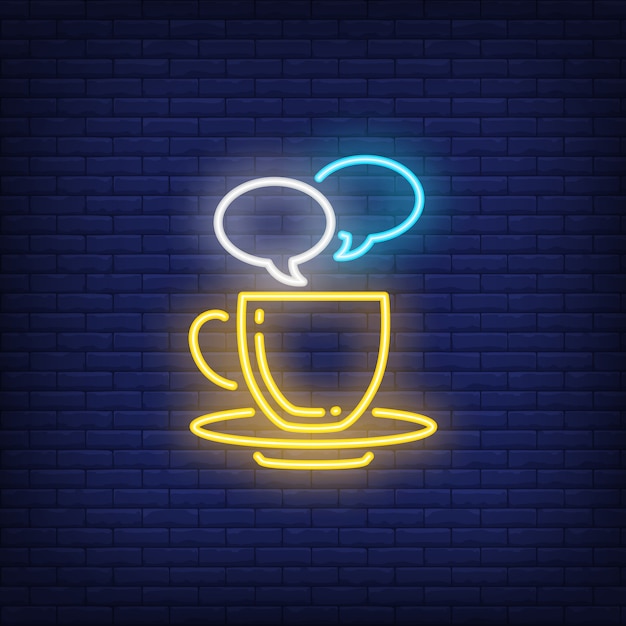 Download Free Vector | Coffee cup with speech bubbles neon sign