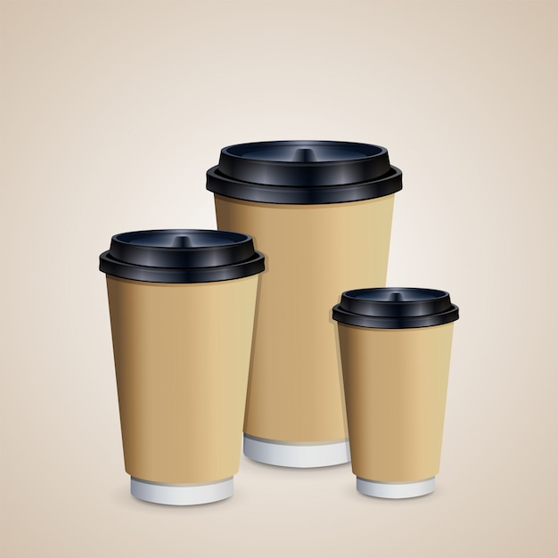 Premium Vector Coffee Cups With Brown Holder To Go Cups Of Different Size