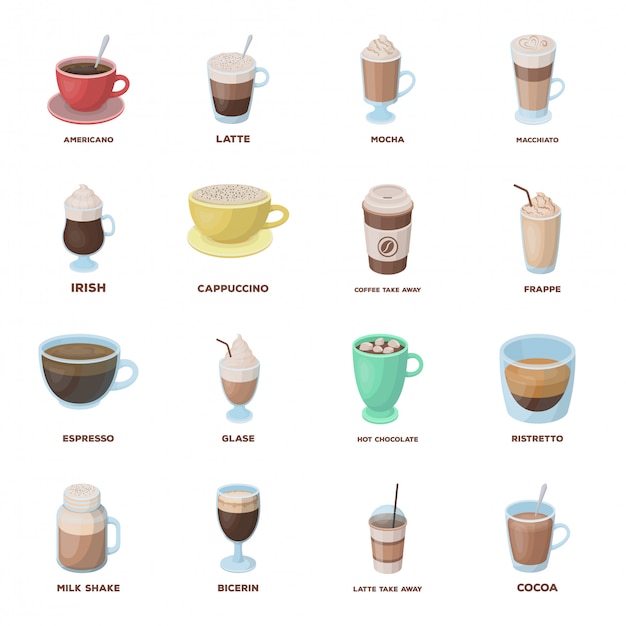 Premium Vector | Coffee of drink cartoon set icon. isolated cartoon set ...