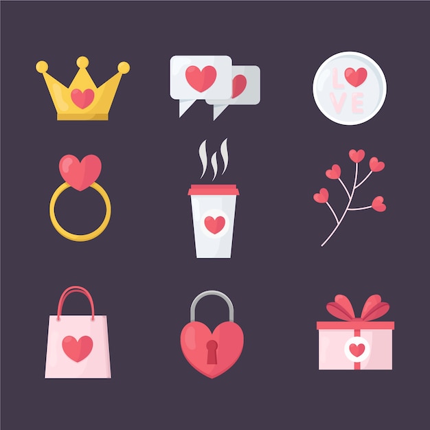 Download Coffee and gifts flat valentine element collection | Free ...