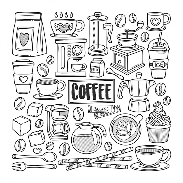 Premium Vector | Coffee hand drawn doodle coloring