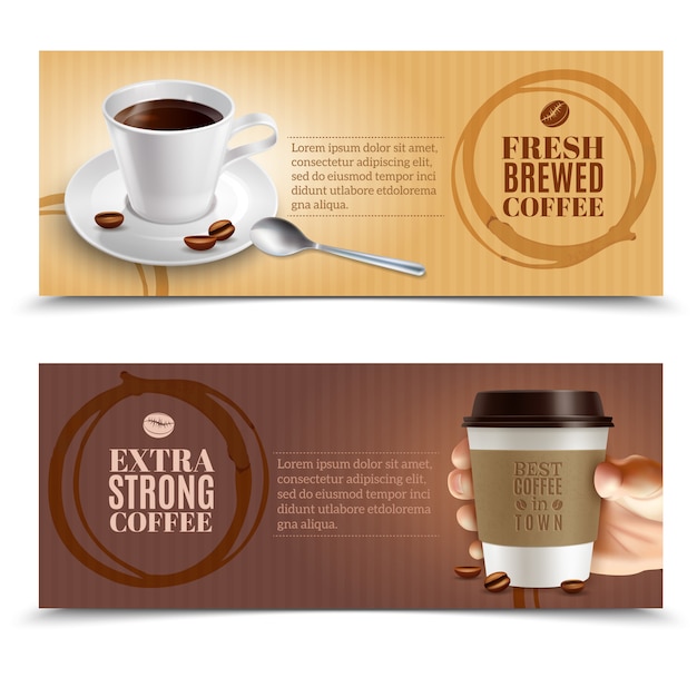 Coffee horizontal banners set Free Vector