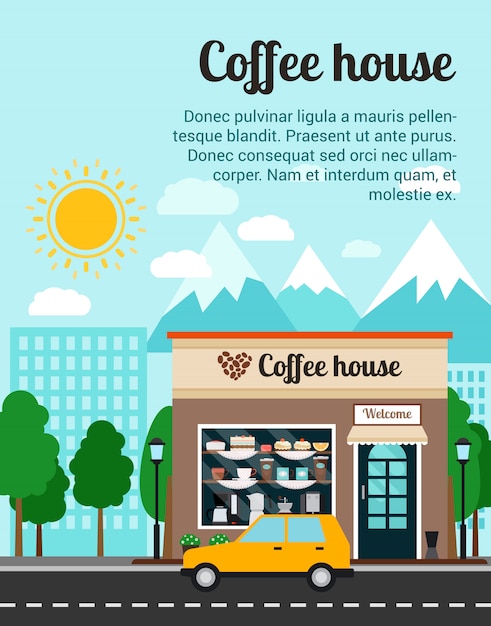 Coffee house advertising banner template | Premium Vector