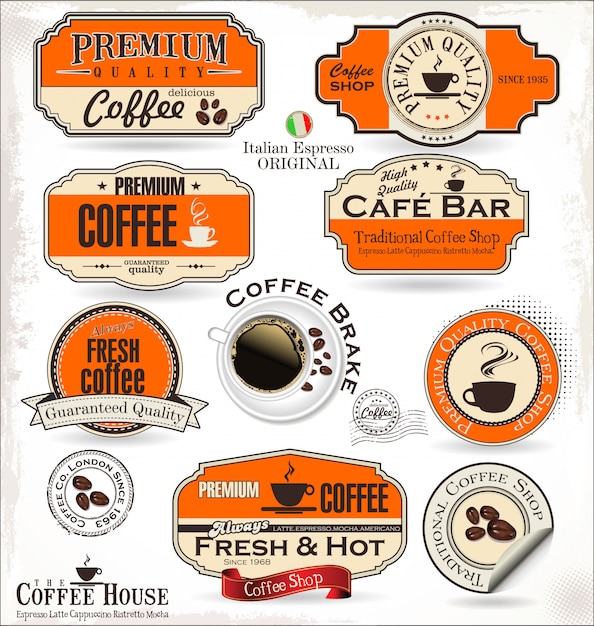 Download Coffee labels and badges Vector | Premium Download
