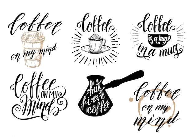 Download Coffee lettering set. set of coffee quotes Vector ...