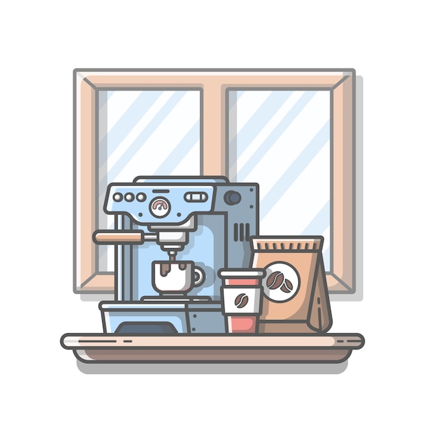 Premium Vector | Coffee machine with cup and coffee beans. isolated ...