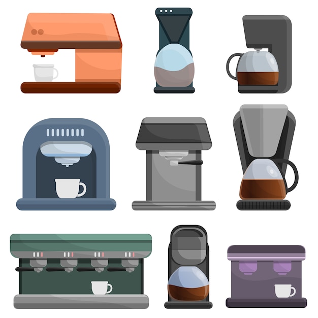 Coffee maker icon set, cartoon style | Premium Vector