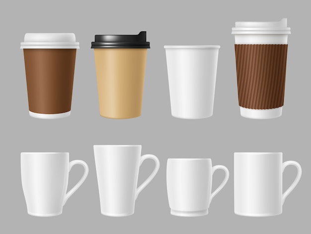 Download Coffee mockup cups. blank white and brown mugs for hot ...