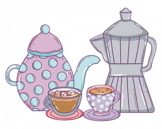 Premium Vector | Coffee pot maker and cups