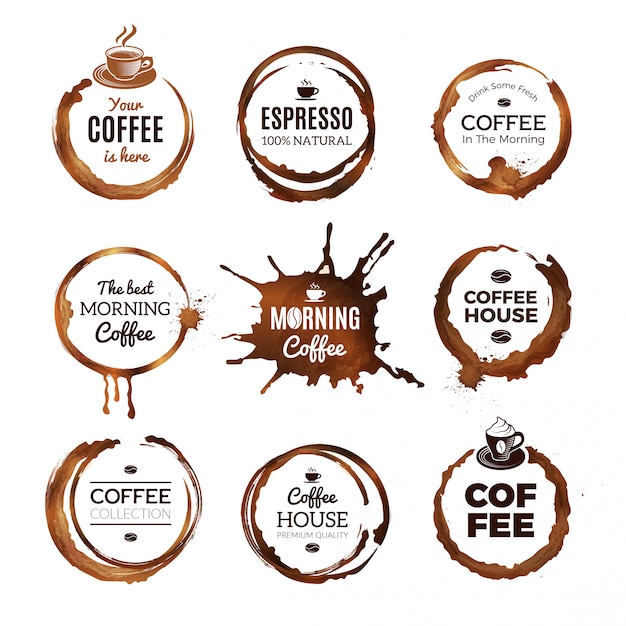 Download Coffee rings labels set. badges design with circles from tea or coffee espresso mocha cup vector ...
