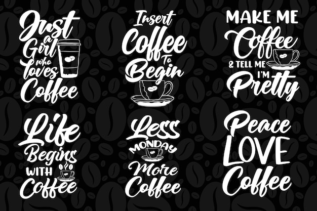 Premium Vector Coffee Set Typography Lettering Quotes Design Bundle 9901