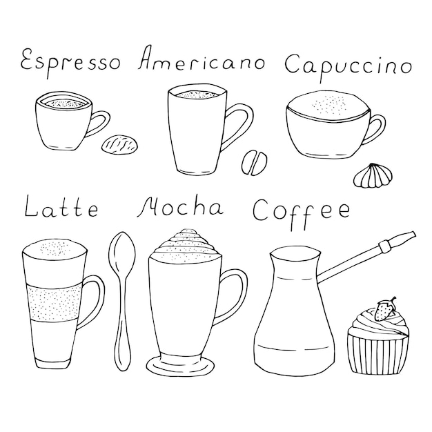 Premium Vector Coffee Set Vector Illustration Hand Drawing Doodles 6509