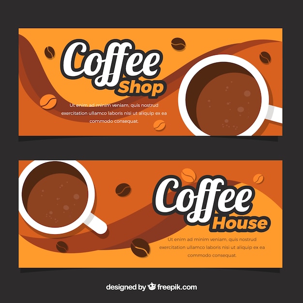 Coffee shop banners with wavy forms