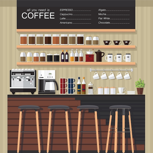 Download Coffee shop design Vector | Premium Download