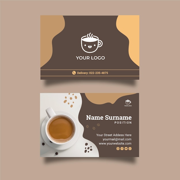 Premium Vector | Coffee shop double-sided horizontal business card template