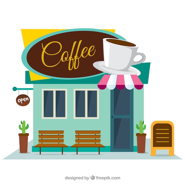 Free Vector Coffee Shop Facade In Flat Design