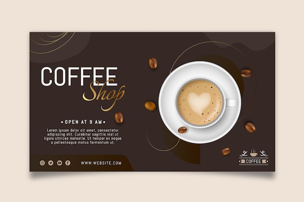 Coffee shop horizontal banner template Free Vector