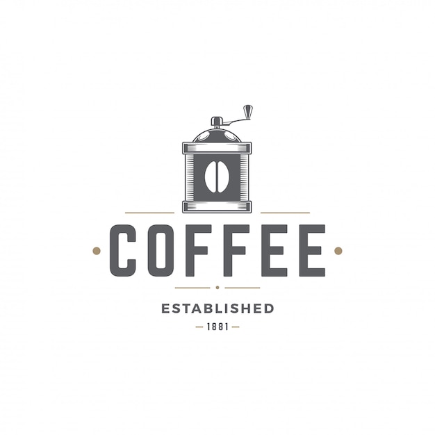 Download Coffee shop logo template grinder silhouette with retro ...
