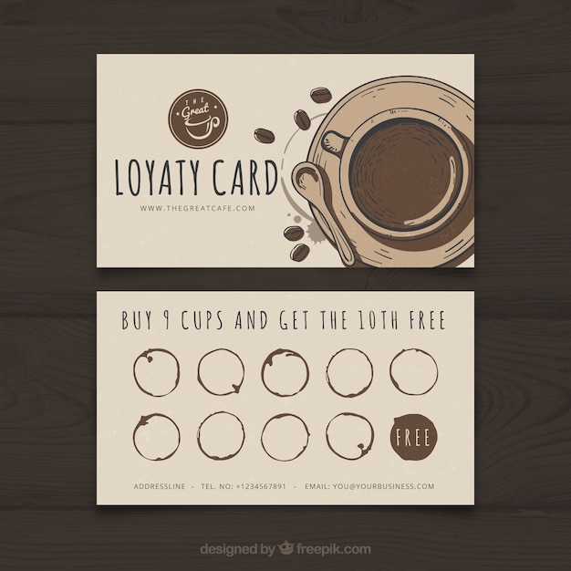Free Vector Coffee Shop Loyalty Card Template With Elegant Stye