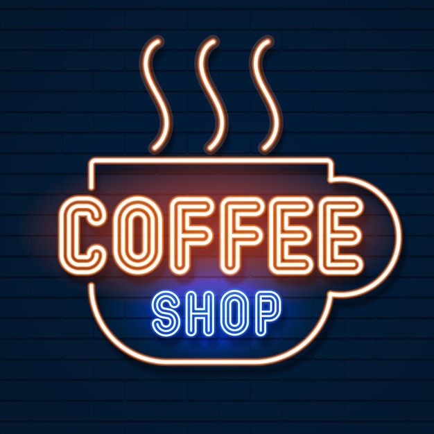 Download Coffee shop neon logo | Premium Vector