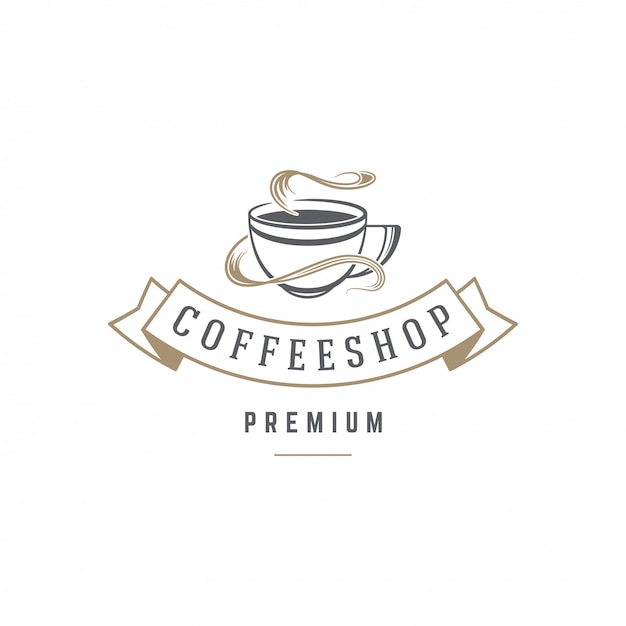 Download Coffee or tea shop emblem template cup silhouette with ...