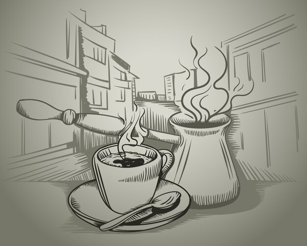 コーヒーのテーマ スケッチの絵 プレミアムベクター