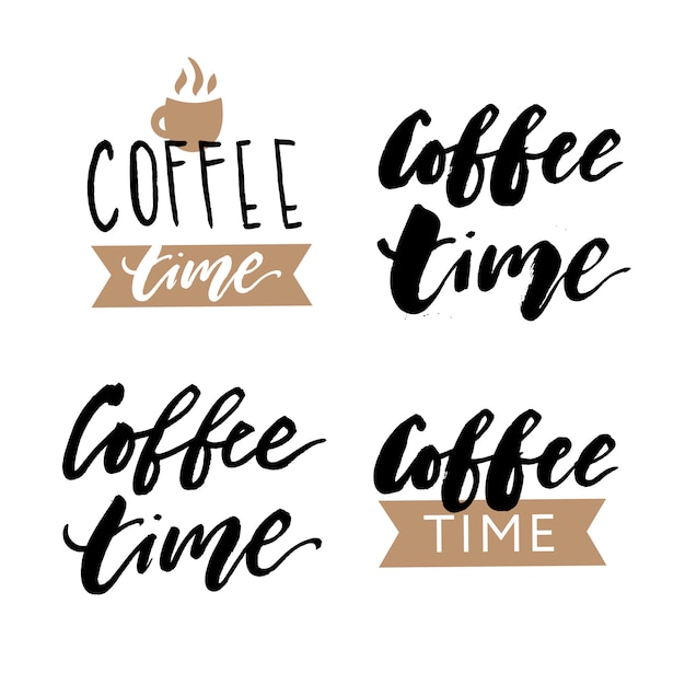 Premium Vector Coffee Time Brush Lettering Calligraphy Phrase Vector Text