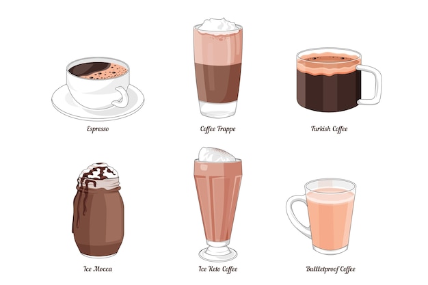 Download Coffee types collection | Free Vector