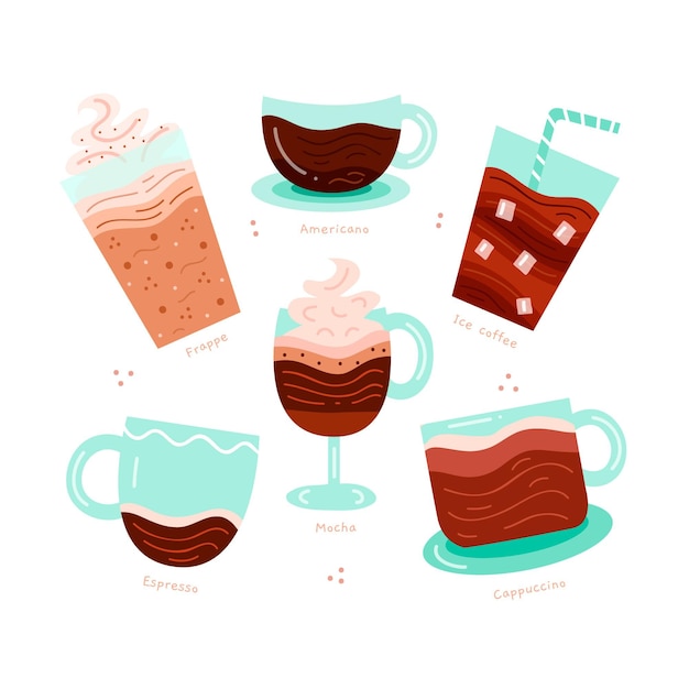 Download Free Vector | Coffee types illustrations collection