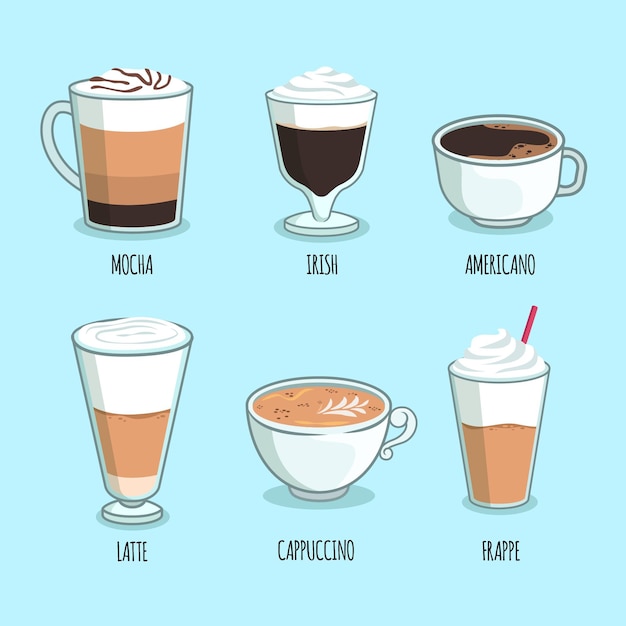 Download Premium Vector | Coffee types pack theme