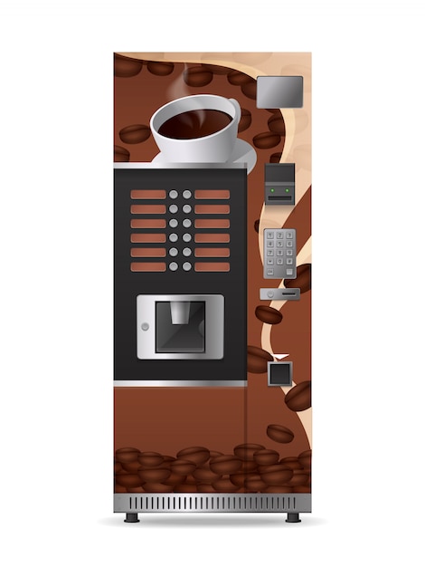 電子制御パネルと分離されたオプションボタンでコーヒー自動販売機現実的なアイコン 無料のベクター