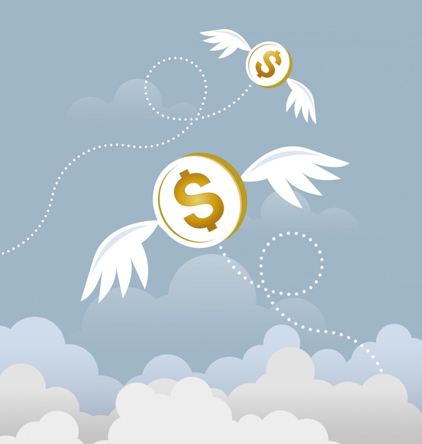 Download Coin dollar with wings flying in the sky. lost money ...