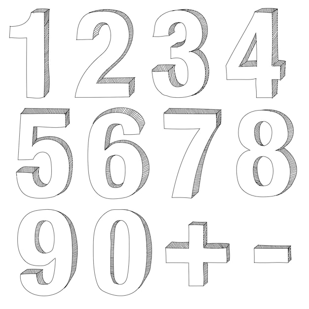 Premium Vector Collection of 3d numbers sketch