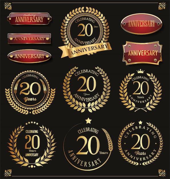 Premium Vector | Collection of anniversary retro laurel wreath