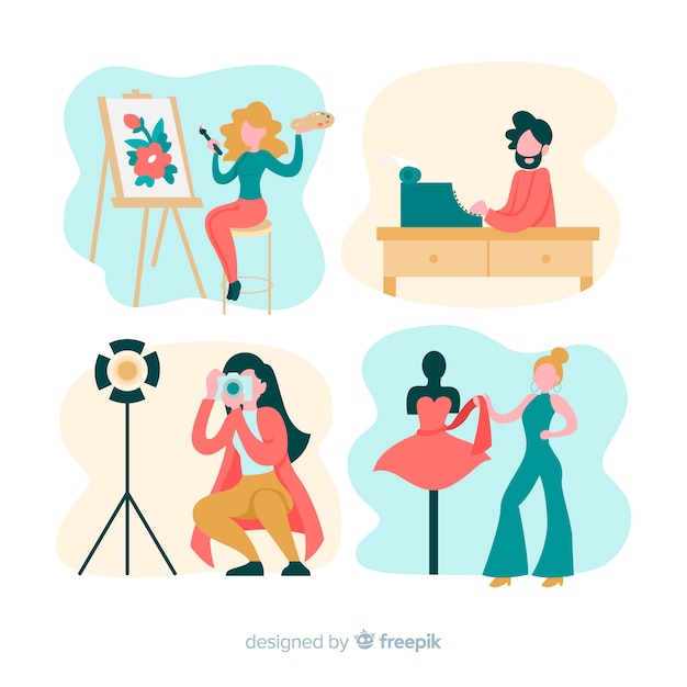 Free Vector | Collection of artists doing their work