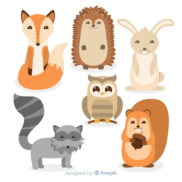 Free Vector | Collection of autumn forest animals flat design