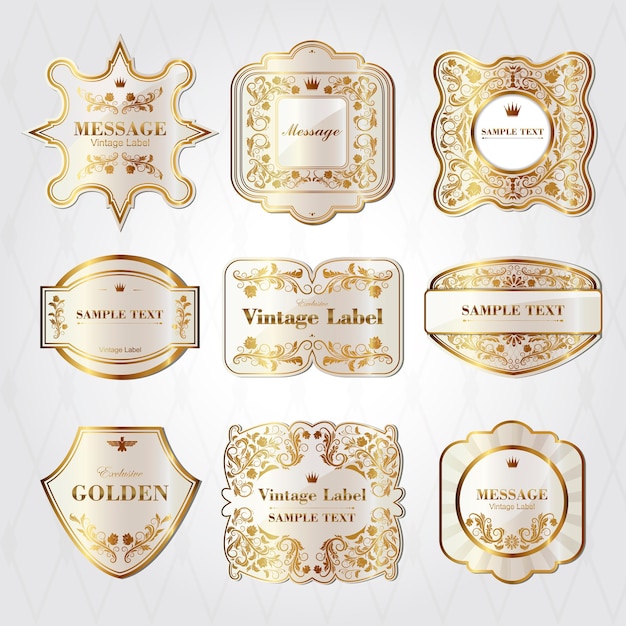 Premium Vector | Collection of baroque style pearl white labels design set