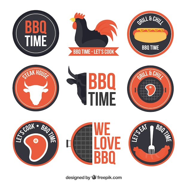 Free Vector | Collection Of Bbq Badges In Flat Design