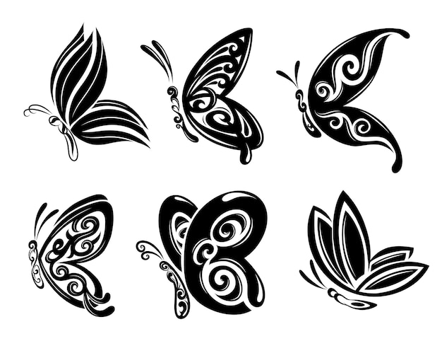 Premium Vector | Collection of beautiful butterflies for tattoo design ...