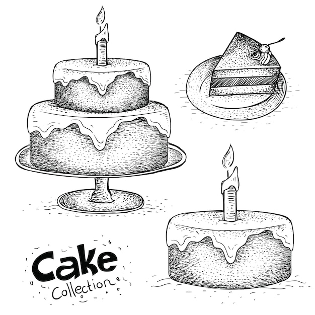 Premium Vector | Collection of birthday cake in hand drawn