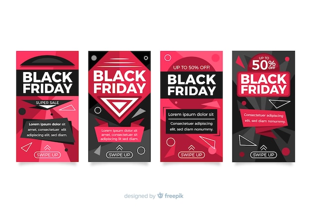 Collection of black friday instagram stories Free Vector