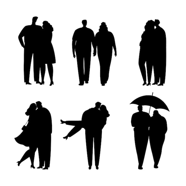 Download Collection of black silhouettes of couples in love ...