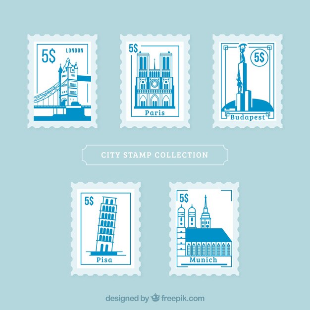 blue stamp travel posters