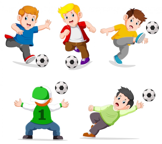 Download Premium Vector | Collection boy playing soccer with ...